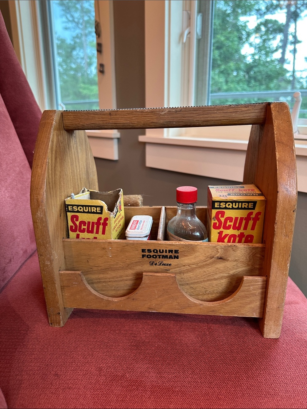 Vintage Esquire Footman Deluxe Solid Wood Shoe Shine Care Caddy Box w/ Supplies